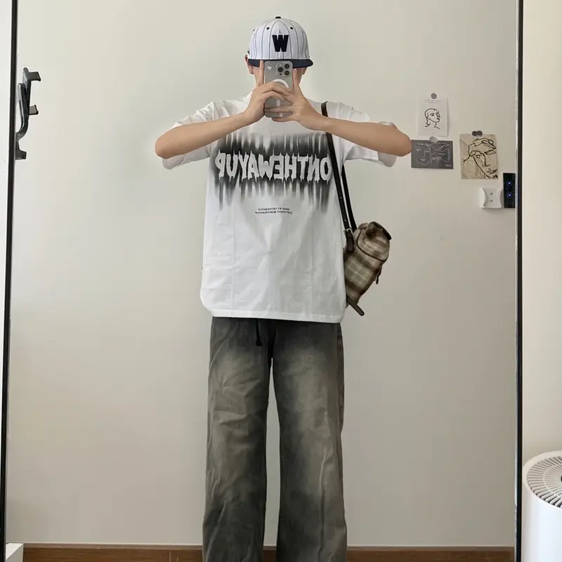 Áo thun cổ tròn form rộng BLUR ONTHEWAYUP cotton 100% in 3D Unisex Menswear đen l 1