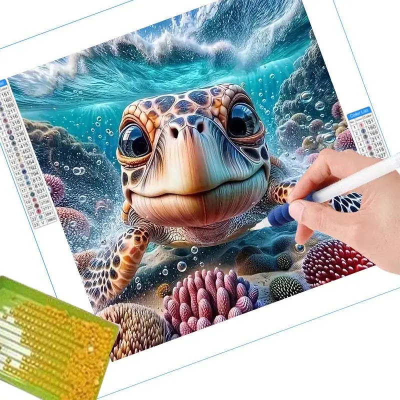 5D DIY Diamond Arts Colorful Painting Kit, Sea Turtle Pattern Diamond Arts Colorful Painting without Frame, DIY Decorative Art Picture for Beginner 4