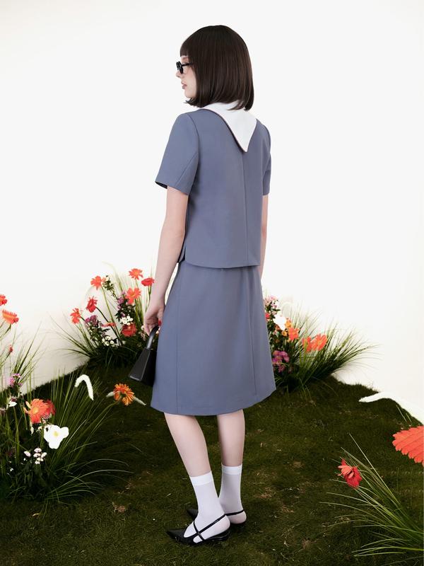 Set Áo Và Chân Váy Nữ Chất Liệu Twill Cotton Retro Grey A:mozy (Có Tách Set) 2