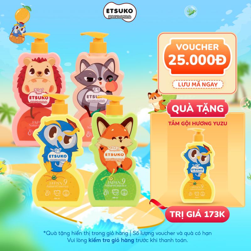 [DEAL DUY NHẤT LIVESTREAM] Sữa Tắm Gội Dưỡng Ẩm Cho Bé ETSUKO An Toàn Lành Tính, Hương Thơm Dịu Nhẹ 400ml