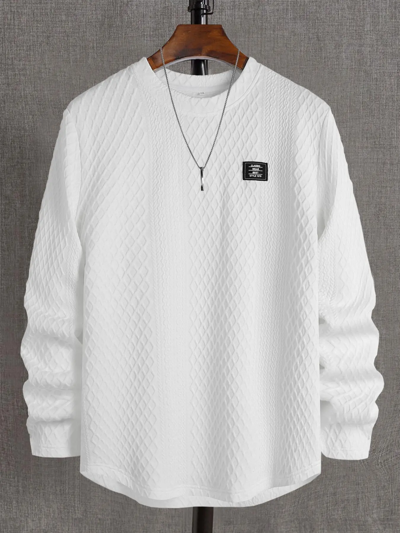 Men's Plain Textured Letter Patched Sweatshirt, Regular Fit Casual Long Sleeve Round Neck Pullover for Fall & Winter, Men's Clothes for Daily Wear