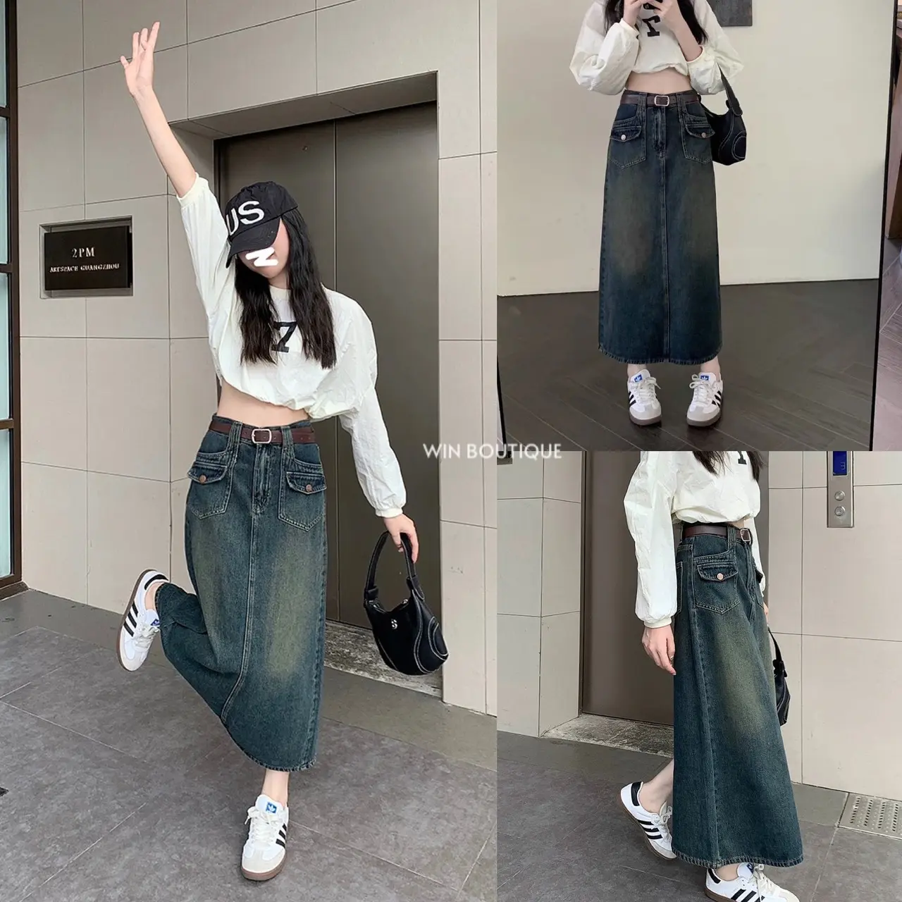 [KÈM ĐAI] CHÂN VÁY JEANS NỮ TÚI NHỌN DÀI CẠP CAO HACK DÁNG HOTTREND 2025
