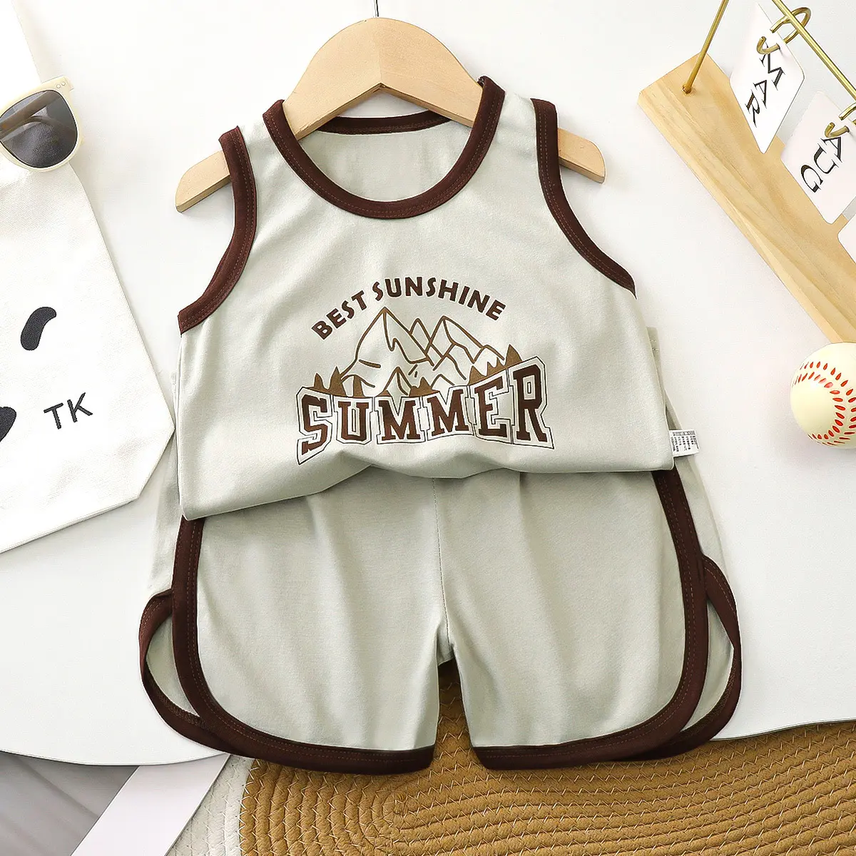 0-6 Years Old Children Summer Pure Cotton Short Sleeve Vest + Shorts 2-Piece Set