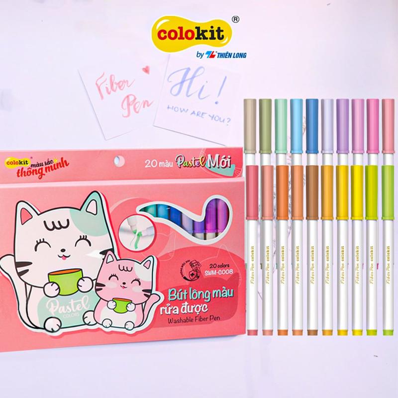 Có Quà Tặng Kèm Bút lông 20 màu Pastel Washable Fiber Pen Thiên Long Colokit SWM-C008 - Bút lông màu rửa được thích hợp trang trí sổ tay màu pastel ưa chuộng hợp xu hướng quatang be marker brush acrylic bút màu