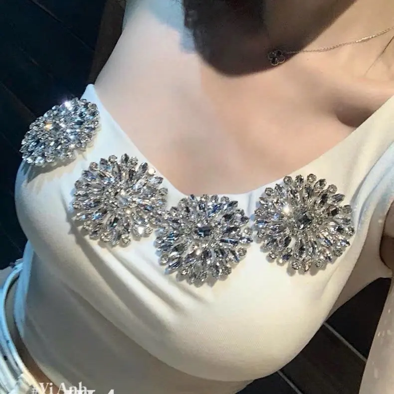 Áo lệch vai hoa đá có đệm ngực về sẵn hàng Free size