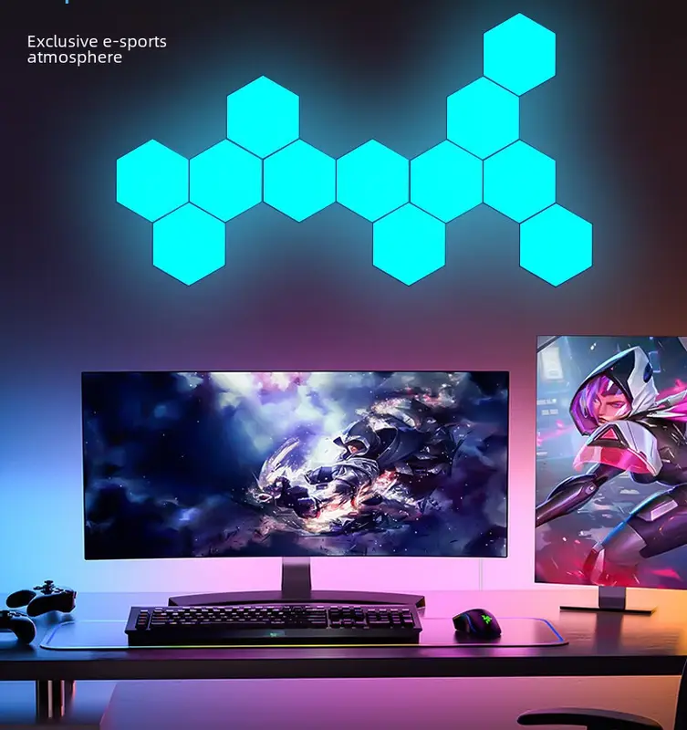 Combo 6 thanh Đèn Led lục giác RGB gắn tường nháy theo nhạc có app điều khiển wifi trang trí phòng làm việc phòng game setup 8