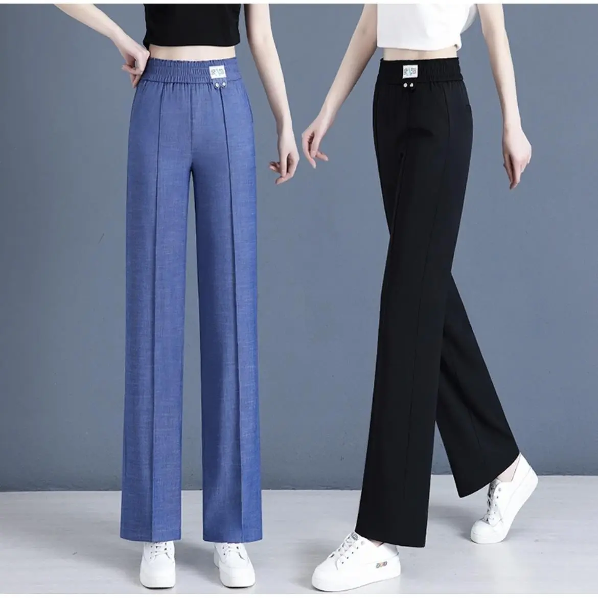 Quần Dài Jean Lụa Lạnh Ống Rộng, Dành Cho Nữ, Mỏng Mùa Hè, Cạp Cao, Dáng Ôm, Ống Đứng, Quần Thường Ngày
