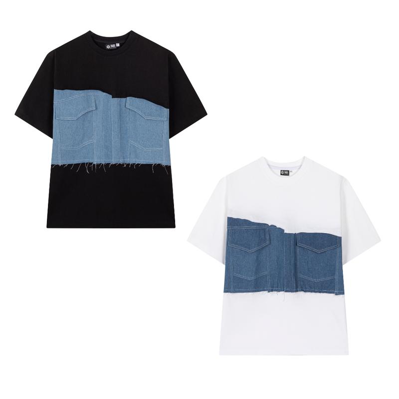 Áo Thun SAIGONESE Phối Thân Cổ Tròn Jean Pocket Form Rộng Unisex Nam Nữ 2 Màu Menswear