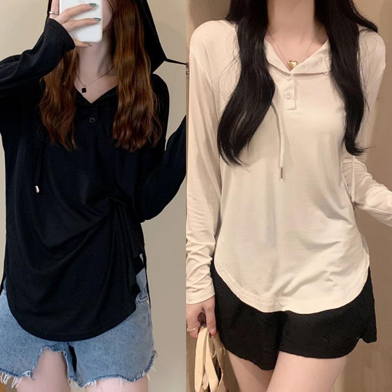 Áo Hoodie Lửng Tay Dài Dáng Ôm Trẻ Trung Hợp Thời Trang Cho Bạn Gái ,Mỏng, rất thoải mái khi mặc Dài Tay Top Thun Màu Đen