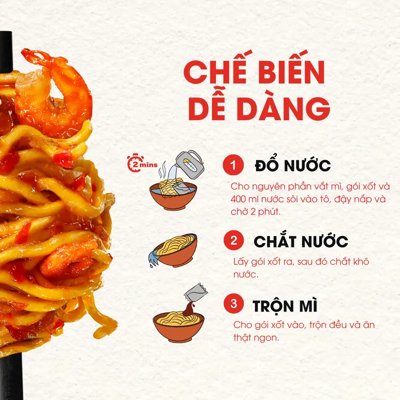 [Chính Hãng] Mì Trộn Tôm Sa Tế X.O Xốt Topping Thật LÓKCÓK (99 gram) Food Thức Ăn Cay 7
