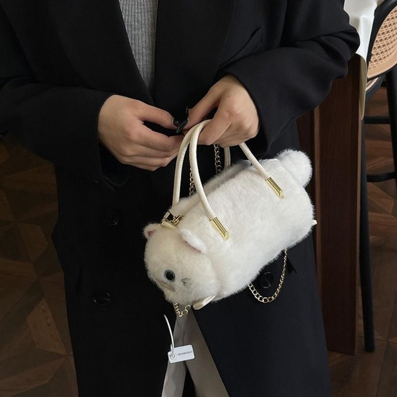 Product Introduction of Cute Cat Handbag Plush Large Capacity Shoulder Crossbody Bag Versatile Multicolor Bucket Bag 15