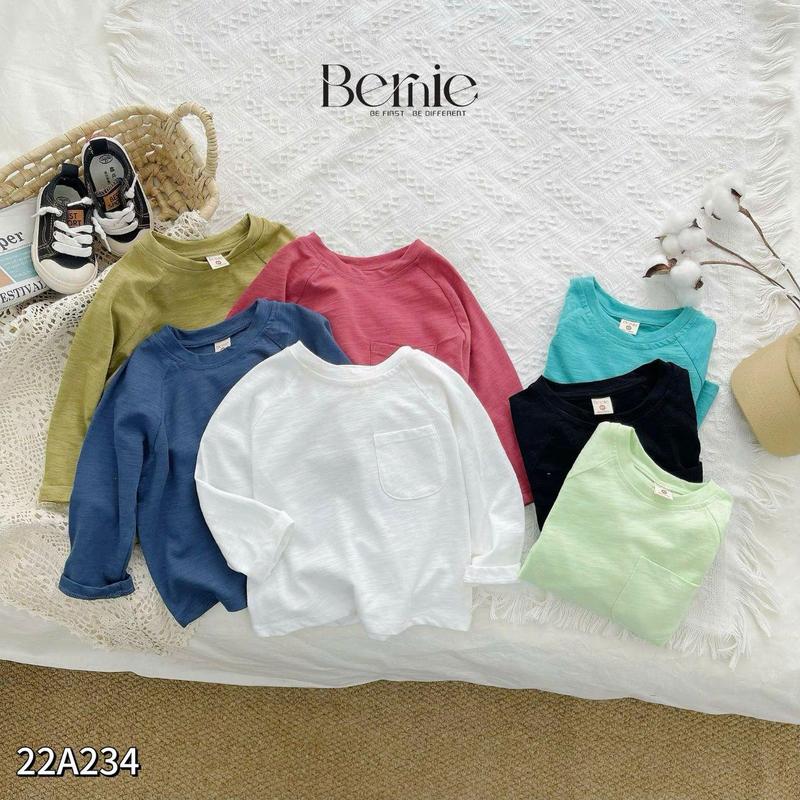 Áo phông trơn dài tay unisex cho bé trai gái BERNIE cotton xược mềm mại nhiều màu 8 đến 25kg 22A234