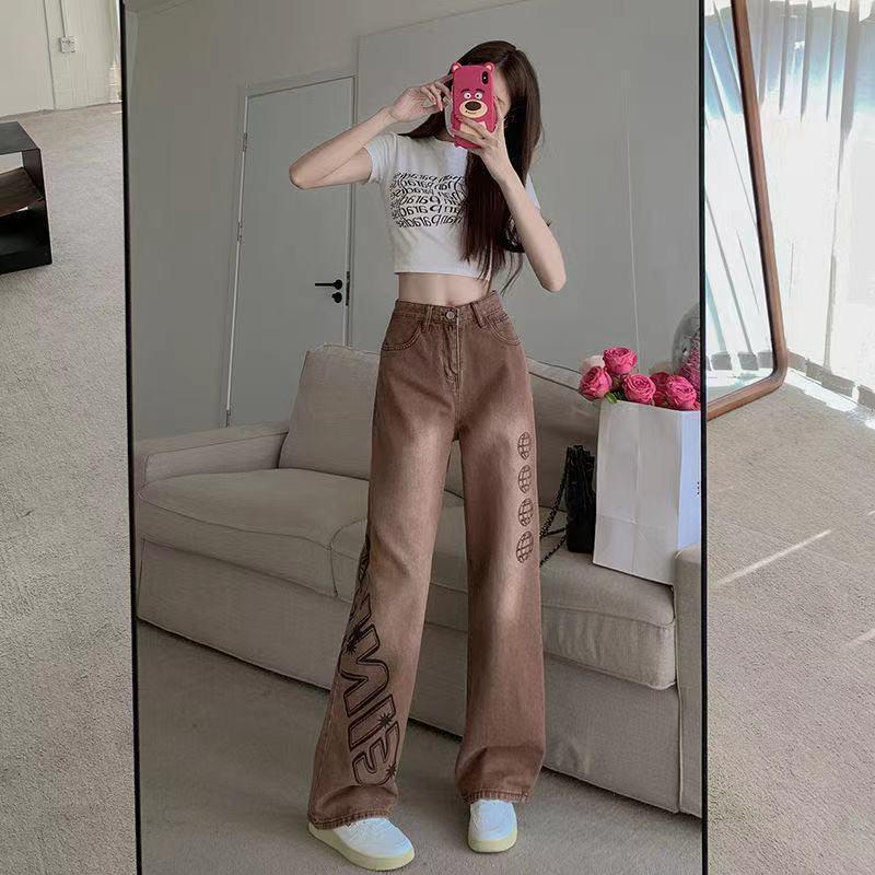 Product Introduction of Quần Jean Ống Rộng Phong Cách Cổ Điển Mỹ Quần quét đất Nhà Thẳng Cạp Cao Bó Sát Dáng Rộng Rãi, Dành Cho Phụ Nữ, Hiệu Ứng Xếp Nếp Mùa Hè, Thời Trang Ins 4
