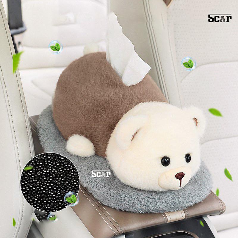 Hộp đựng khăn giấy hình thú dễ thương 2 trong 1 kết hợp túi than tre hút mùi lọc không khí và trang trí trên xe ô tô Phụ Tùng Nội Thất