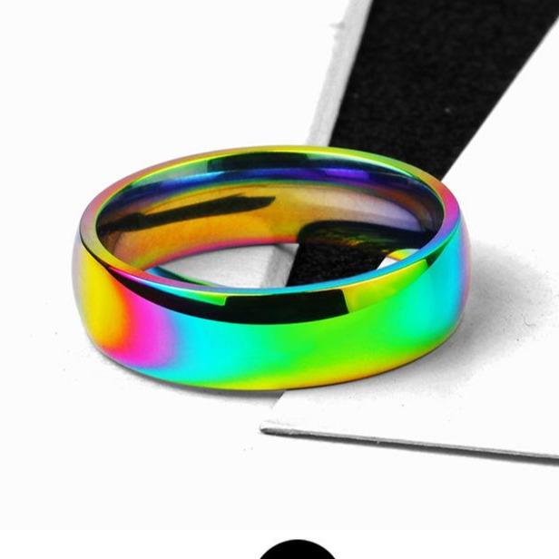Cincin Rainbow Bisa Untuk Pria dan Wanita - Rainbow Ring for Male and Female Man Woman Unisex / Besi Anti Karat Alloy - Colourful Accessories Fashionable Love Rings Gradation Pelangi Gradasi Unik Produk Impor Cewe Cowo Unisex 4