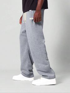 Men's Letter Patched Sweatpants, Casual Comfy Loose Straight Leg Pants for Spring & Fall, Fashion Men's Bottoms for Daily Wear