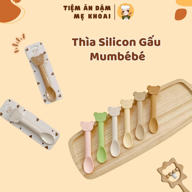 Thìa Ăn Dặm Mumbebe Silicon Cao Cấp, Hình Gấu Cho Bé Ăn Dặm Kiểu Nhật Và Truyền Thống vàng