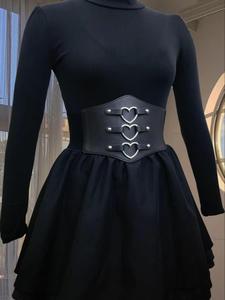 Cinturón de Cuero PU para Mujer con Decoración de Corazón, Cinturón de Cintura Elástico a la Moda para Jeans y Falda Corta, Cinturón Versátil y Exquisito para Regalo de Cumpleaños