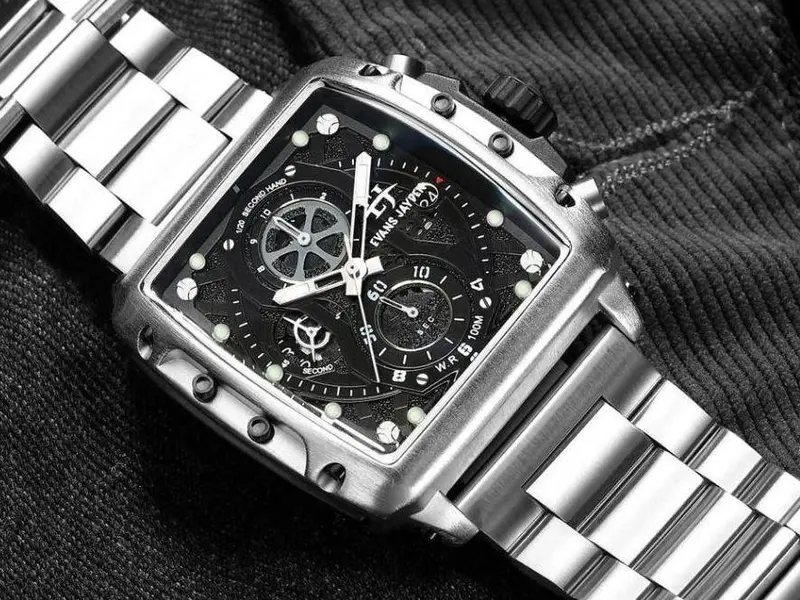 DISKON jam tangan ! Evans Jayden Jam Tangan Pria 9550 Rantai Stainless Steel Kaca Sapphire Chronograph Water Resistant 10 ATM Watches 4