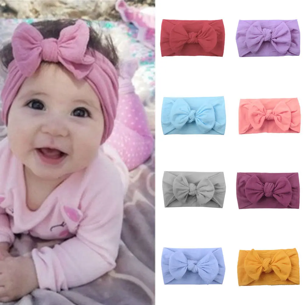 Toddler Baby Girl Bow Headband Nylon Solid Color Stretch Cute Fashion Hair Band