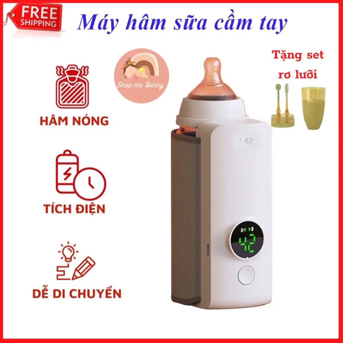 Máy hâm sữa mini không dây cầm tay, máy ủ sữa, hâm nóng sữa cho bé thông minh, 6000mAh Mẹ Benny (kèm ổ cắm )