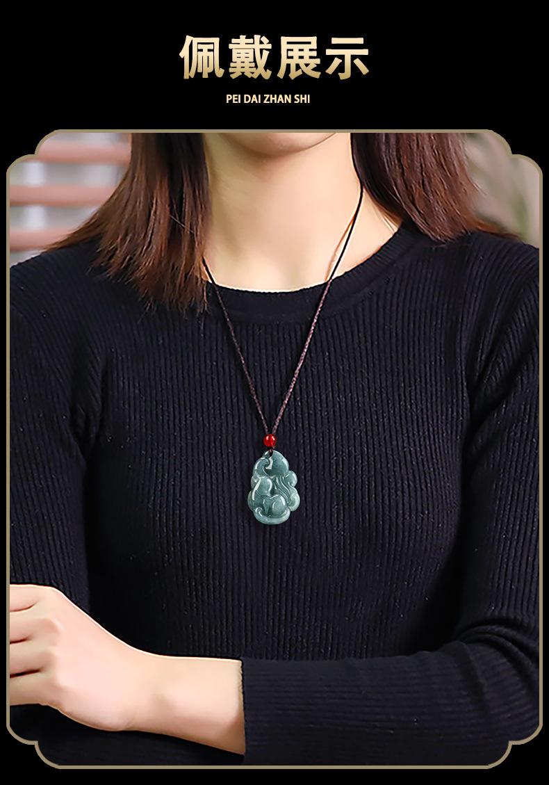Product Introduction of Genuine natural A goods, jadeite blue water fox fairy nine-tailed fox pendant, glutinous seed jade pendant, flower pieces, women's wholesale. 4