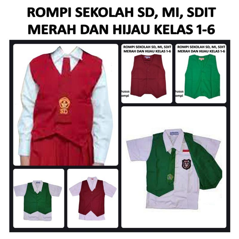 Baju Rompi Sekolah SD-MI-SDIT Warna Merah dan Hijau Kelas 1-6 0