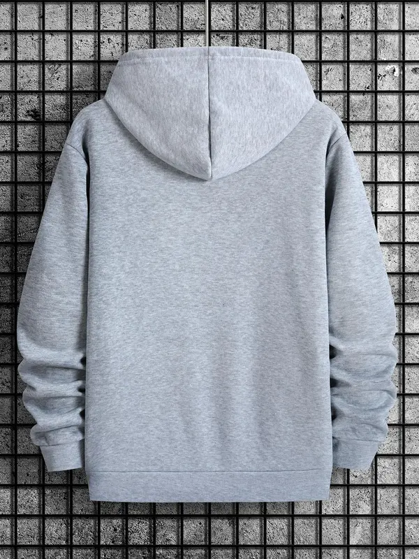 Men's Letter Print Drawstring Essentials Long Sleeve Hoodie, Casual Pocket Hooded Sweatshirt for Spring & Fall, Men's Pullover Top for Daily Wear, Mens Clothing, Go Out Tops, Graphic Hoodies, Streetwear, Menswear, Male Gifts, Casual Sporty Sweatshirt 8