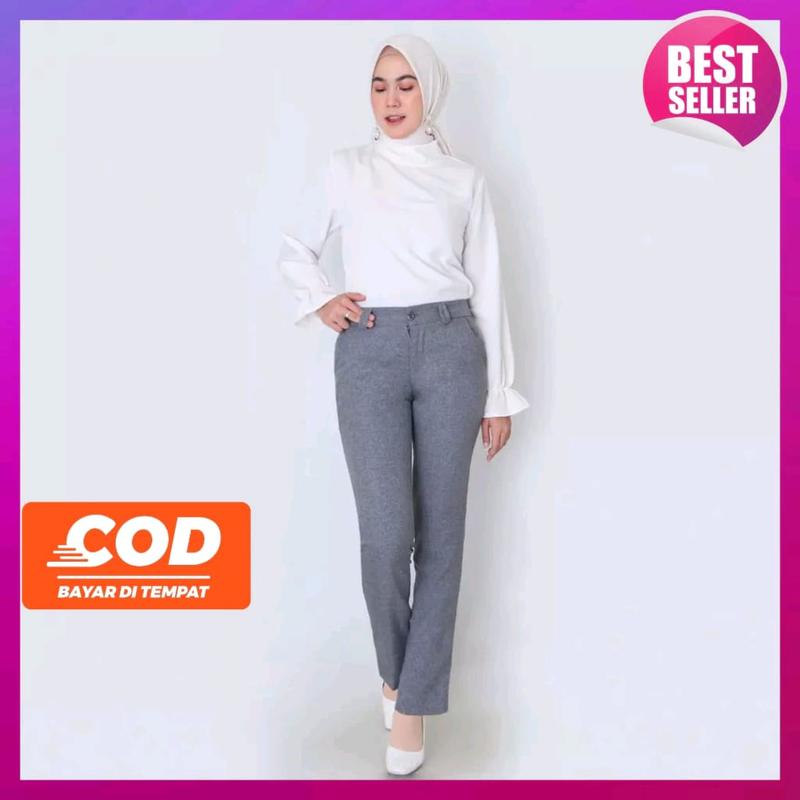 Product Introduction of CELANA KANTOR WANITA TERBARU panjang Bahan kerja formal casual nyaman Abu Fit Hitam Slim Kain Kaki Kancing Ankle Kantong 36