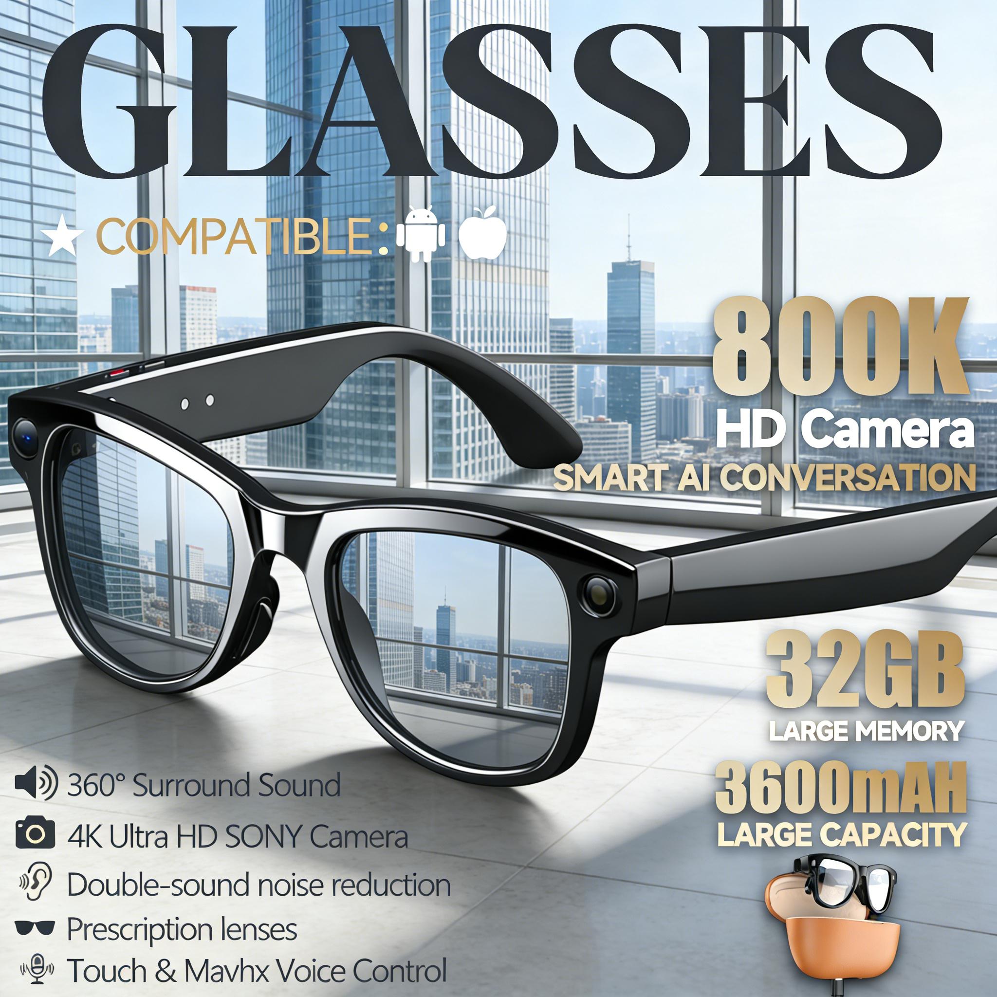 2026 New 3600mAh Large Capacity Smart Glasses 32GB 8MP Camera Take Photo Shoot Video 120+Language Translation Music player Glass