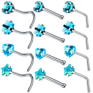 หมุดจมูกทรงกลมหัวใจเพทาย, 3A, หลากสี, แท่งตรงและโค้ง, เครื่องประดับเจาะ, หมุดจมูกเพชร, สำหรับจมูก
