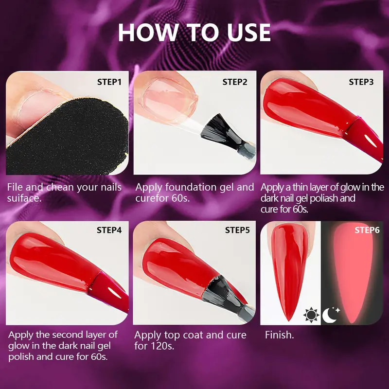 Glow in The Dark Gel Nail Polish Set, 12pcs/set Soak Off UV/LED Manicure Gift Set, Long-lasting Salon Quality Nails 4