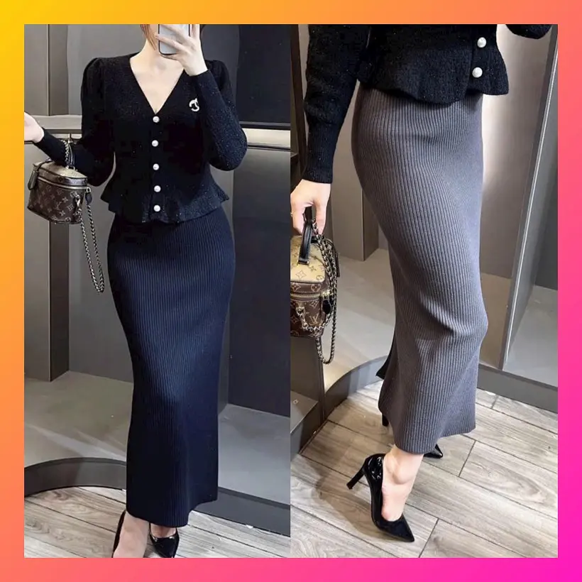 [Hà Linh] Chân váy len dáng dài xẻ sau nhiều màu siêu hot hàng Quảng Châu dài 90cm Nữ Women