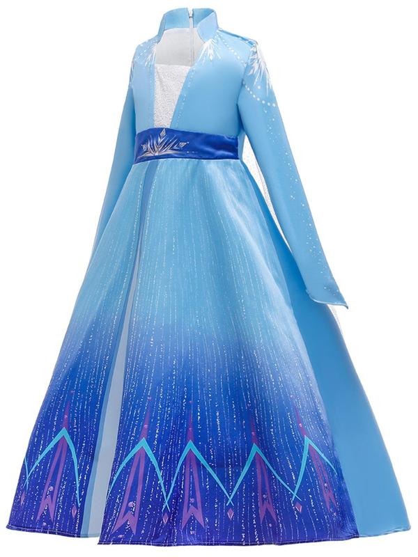 Girls' Ombre Print Mesh Party Dress with All Accessories, Elegant Long Sleeve Dress for Birthday Party, Kids Clothes for All Seasons 2