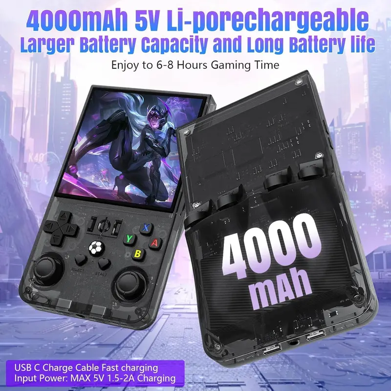 WUDS R36MAX Retro Video Game Console 3.5 IPS Screen 3000 mAh Open Linux System Portable Player Built-in 15000 Games, Gaming Products, Cyber, Durability 3