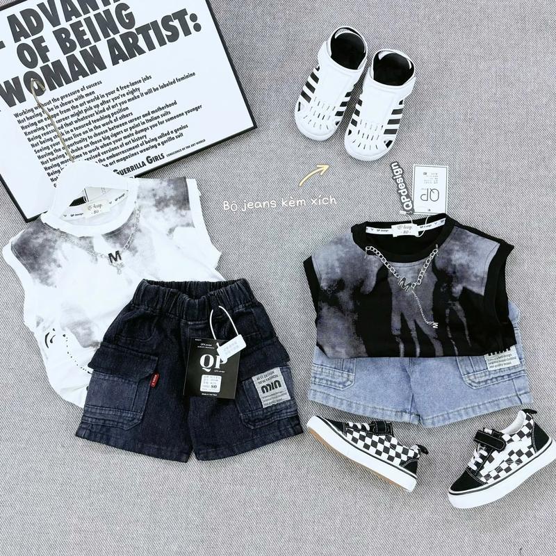 [Shin Kids] Bộ Áo Sát Nách Cotton Phối Loang Quần Jean Dành Cho Bé (8-25kg). Đồ Tết Cho Bé Trai, Đồ Tết Cho Bé, Đồ Bộ cho Bé,Đồ ngủ cho bé, đồ mặc nhà cho bé.