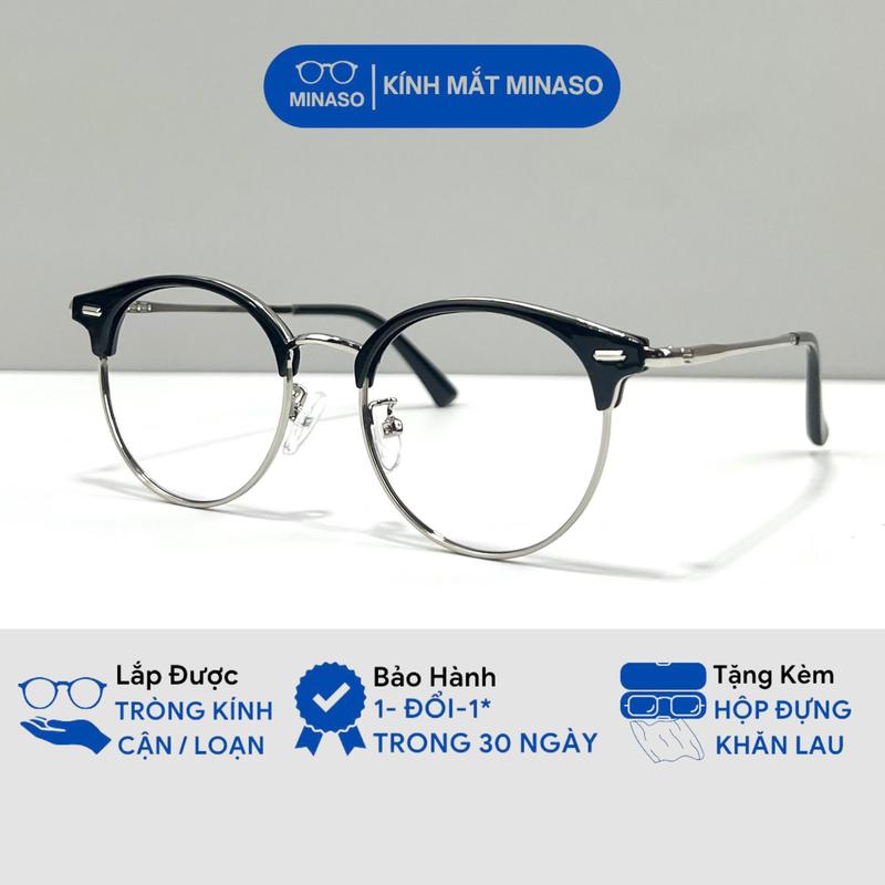 Gọng kính cận nửa viền Clubmaster cao cấp thời trang nam nữ mắt kính tròn không độ chống ánh sáng xanh và tia UV400 bảo vệ mắt thay được tròng kính cận phong cách Hàn Quốc 113