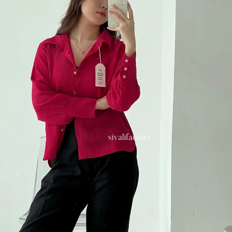 SIVALI Hazel Top 233 - Kemeja Wanita Minimalis Atasan Baju Kerja Office Shirt Crinkle Panjang Oversize Linen Oversize Linen Oversize Linen Airflow 5