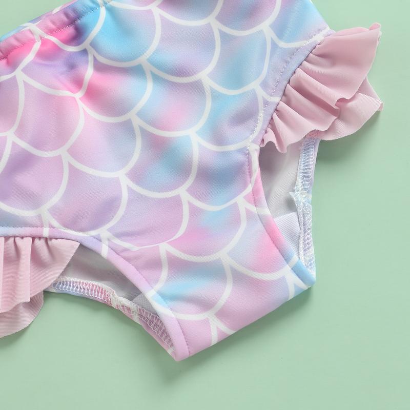 Product Introduction of Toddler Baby Girl Smoothy Soft Swimsuit Halter Ruffles Tops Mermaid Shorts Headband Bathing Suit Swimwear 3Pcs Bikini Set 6 12 18 24 Months 2-3 Years Old Kid 38