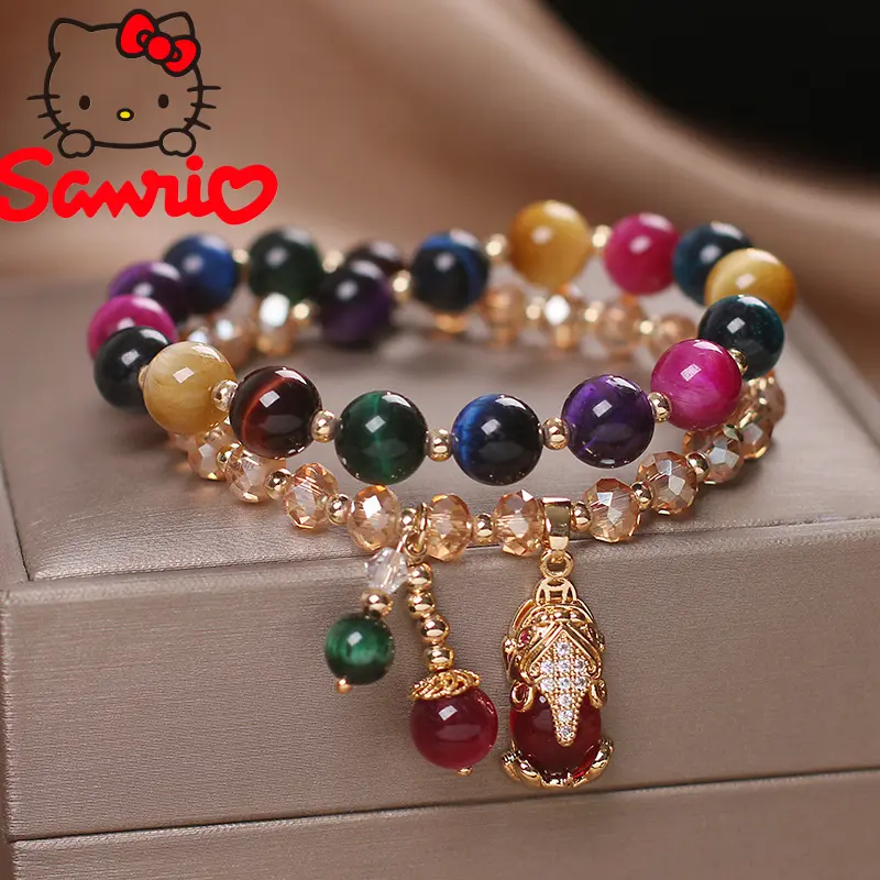 [Sanrio] Double Layer Tourmaline Bracelet for Women, Fortune-Attracting Pixiu Pendant Bracelet, Best Friend Birthday Gift, Women's Jewelry