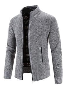 Chamarra de invierno para hombre con bolsillos y cierre, cuello simulado, chamarra térmica, ropa de calle clásica ajustada de manga larga para otoño e invierno, equipo para clima frío