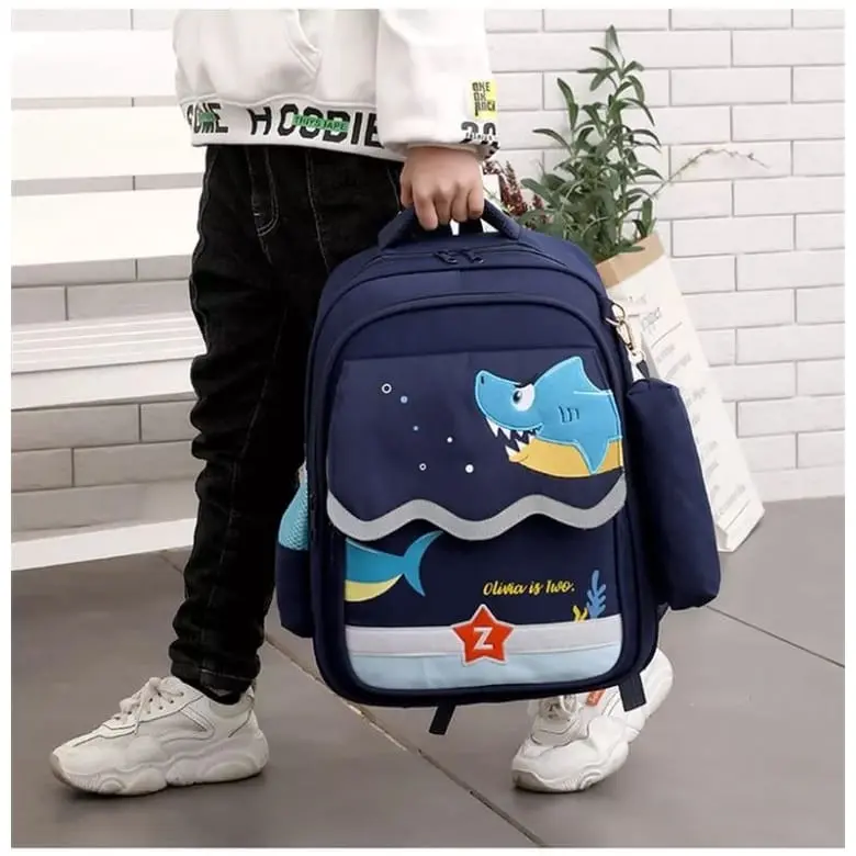 PTB-tas ransel sekolah anak SD SMP SMA-tas punggung cowok cewek motif Hiu Baby Shark