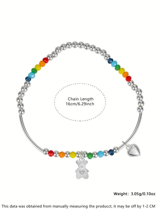 S925 Sterling Silver Cute Bear & Colorful Beads Decor Bracelet, Fashionable Jewelry for Women & Girls, Trendy All-match & Exquisite Jewelry for Birthday Gift 1