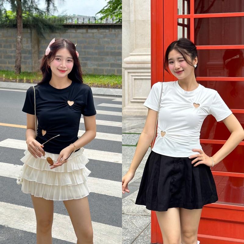 Áo thun tay ngắn khoen trái tim 0