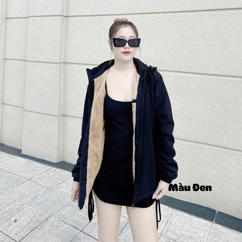 Áo khoác nữ lót lông cừu cao cấp có mũ to rộng Áo Khoác Hai Lớp 6