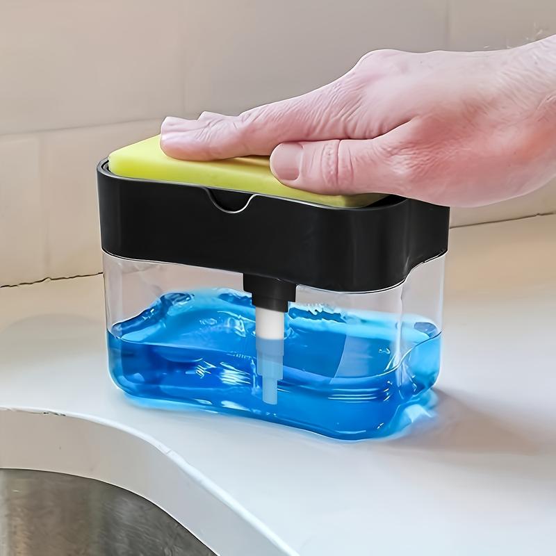 1pc Automatic Dish Soap Dispenser, Battery-Free, Manual Pump, Commercial Kitchen Dishwashing Station, Sponge Holder with Liquid Soap, Industrial Food Service Equipment 1
