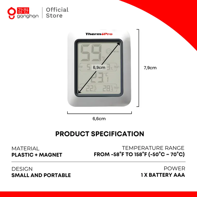 Ganghan Termometer Higrometer Ruang | Thermohygrometer Thermopro TP50 1