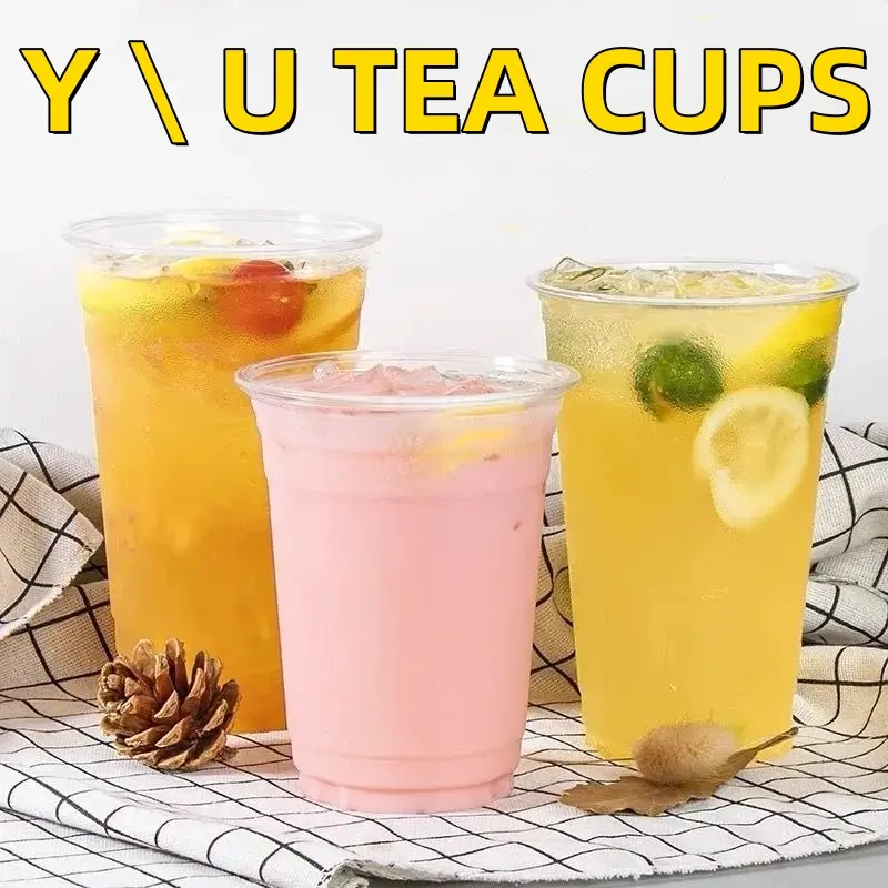 Milktea Cups 95mm Y CUP Disposable Plastic Cups Plastic PP Flat Cup [50pcs/100pcs] (12oz, 16oz, 22oz)