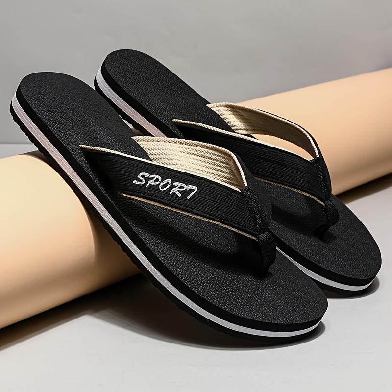 Men's Summer Flip-Flops - Breathable, Non-Slip Fashion Slides with Arch Support, Casual Beach & Outdoor Wear, Black Fabric Upper Rubber Sole 3