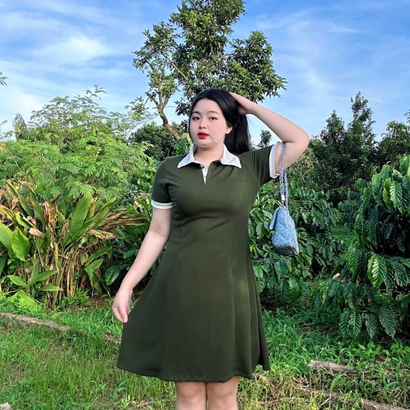 Đầm polo bigsize gân tăm nỉ dày dặn co giản tốt cho nữ chupby (60-95kg) g228 5